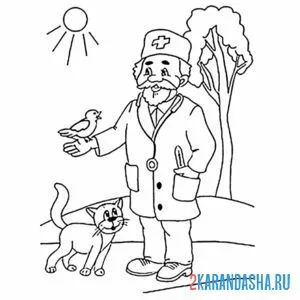 Раскраска айболит и котик