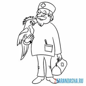 Раскраска айболит с птицей