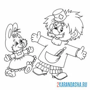 Раскраска айболит с зайчиком