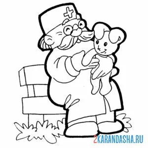 Раскраска айболит и щенок