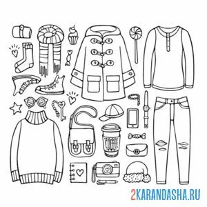 Раскраска одежда на холодное время года
