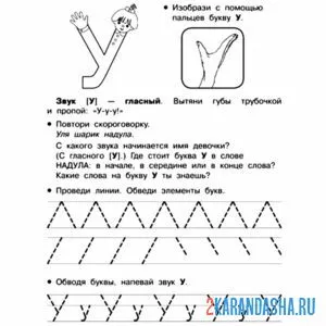 Раскраска буквы у по линия пропись