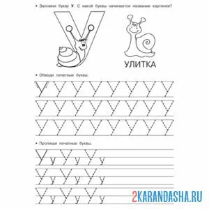 Раскраска картинка улитки на прописи буква у