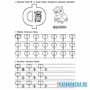 Раскраска печатная буква ф в прописи