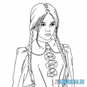 Раскраска уэнздей в платье