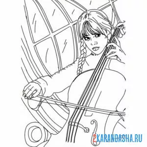 Раскраска венсдей играет