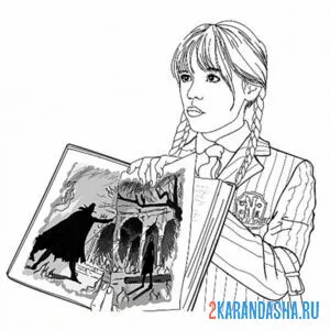 Раскраска венсдей и книга