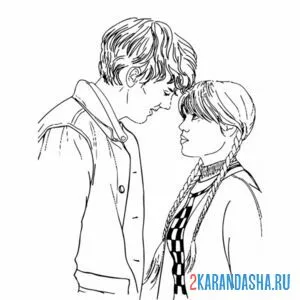 Раскраска первый поцелуй венсдей