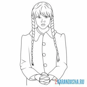 Раскраска уэнздей в пальто