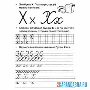Раскраска письменная буква х пропись