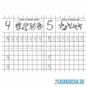 Раскраска пропись цифра 4 5