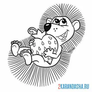 Раскраска ежик с клубникой