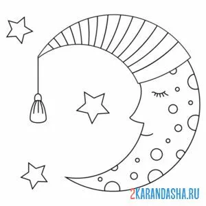 Раскраска луна в пижаме