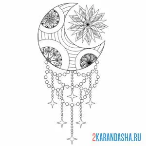 Раскраска луна как ловец снов