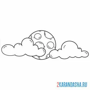 Раскраска луна за тучками