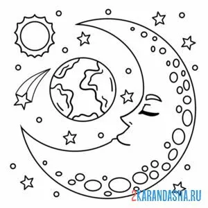 Раскраска луна растущая и планеты