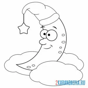 Раскраска луна месяц в колпаке