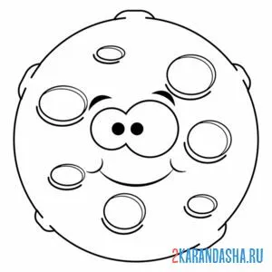Раскраска луна с глазками и улыбкой