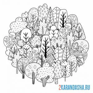 Раскраска лиственный лес онлайн