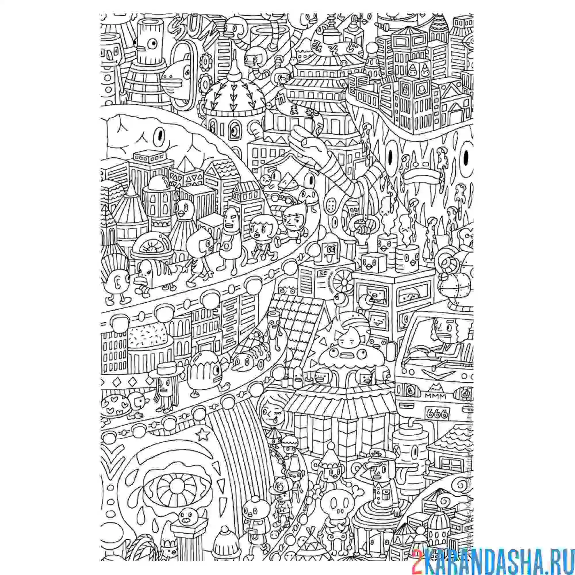 Раскраска город мелкие детали