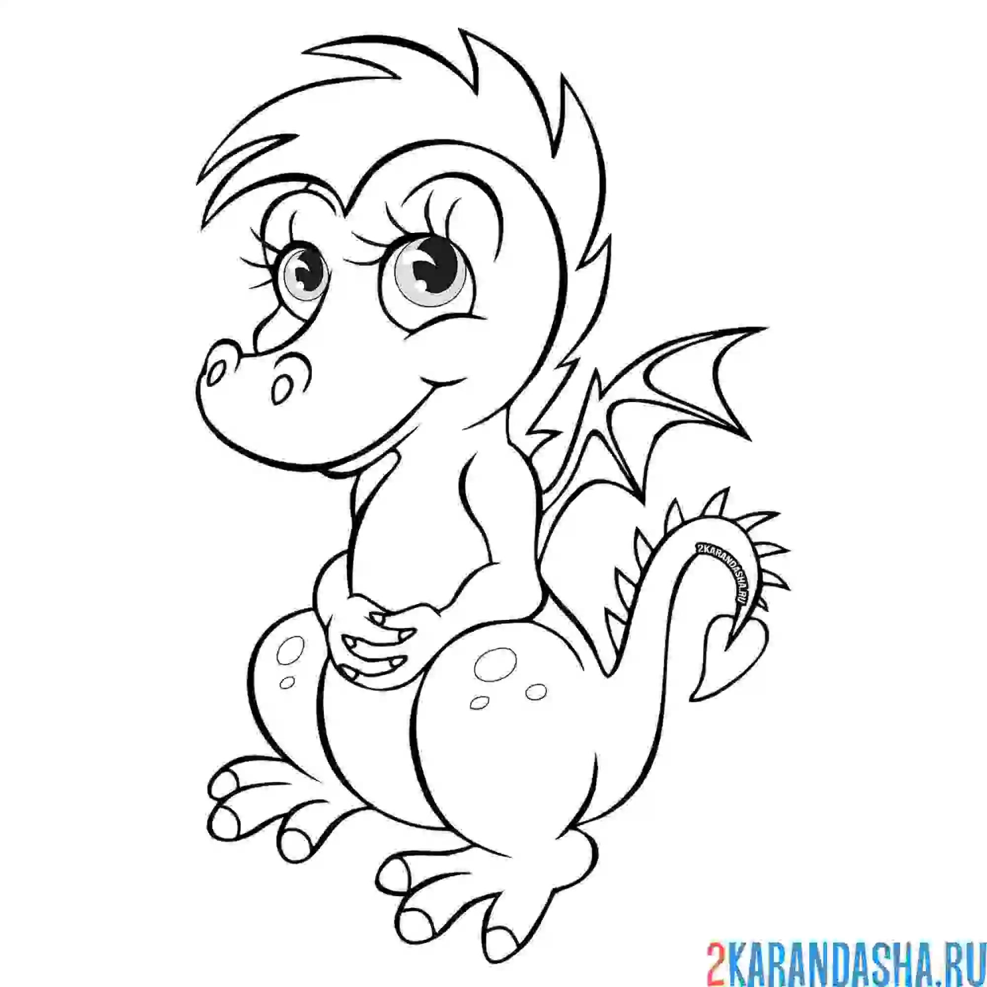 Раскраска милый дракончик девочка