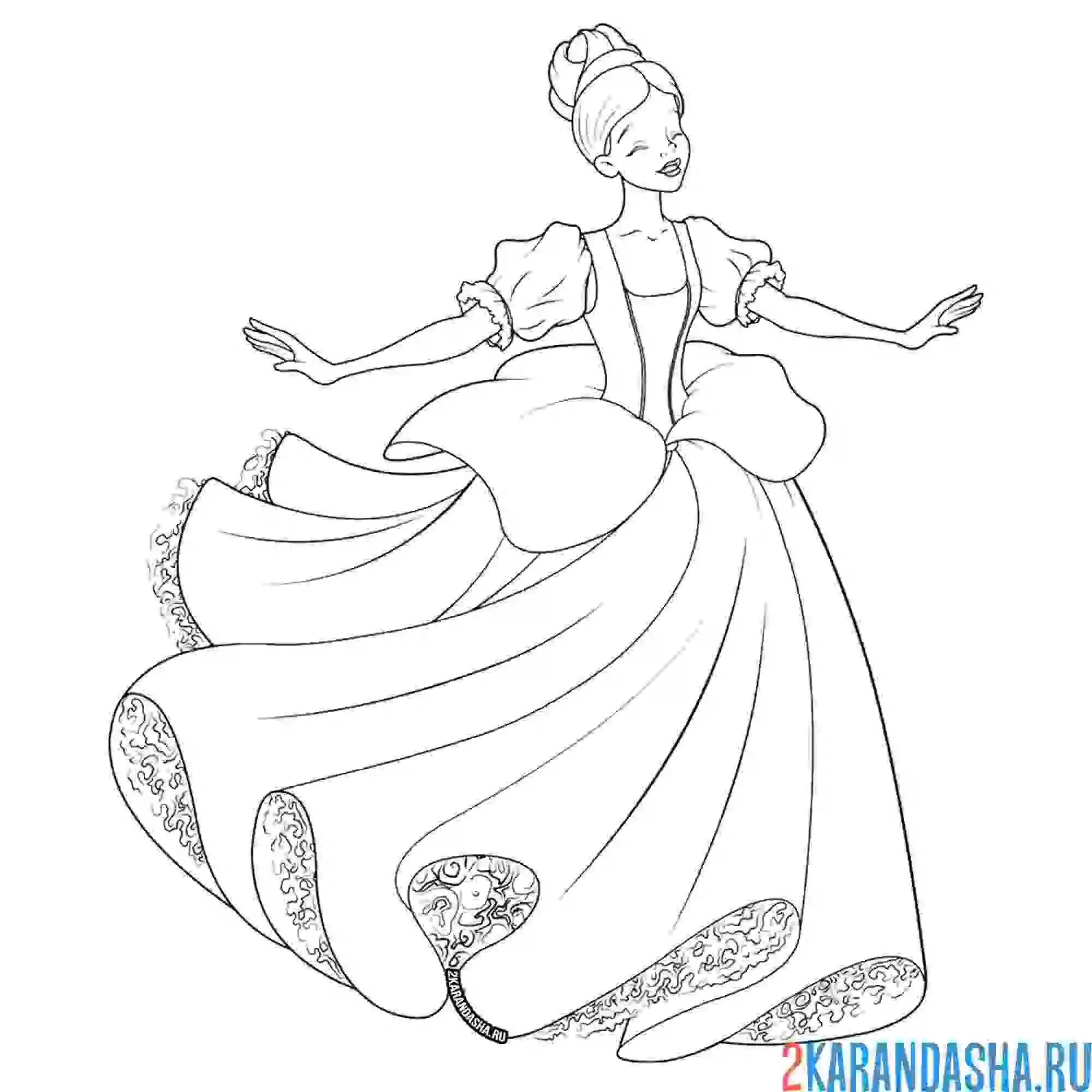 Раскраска золушка принцесса в платье