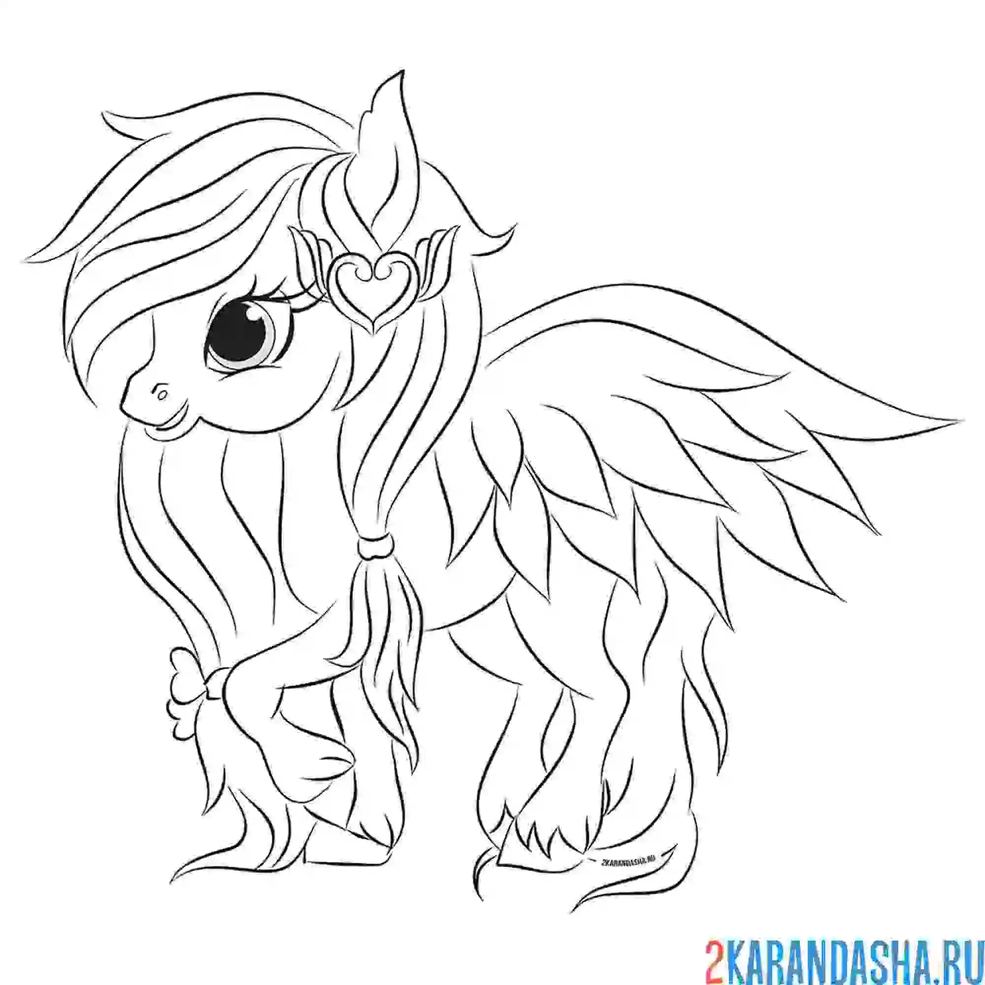 Раскраска розовый пони с крыльями