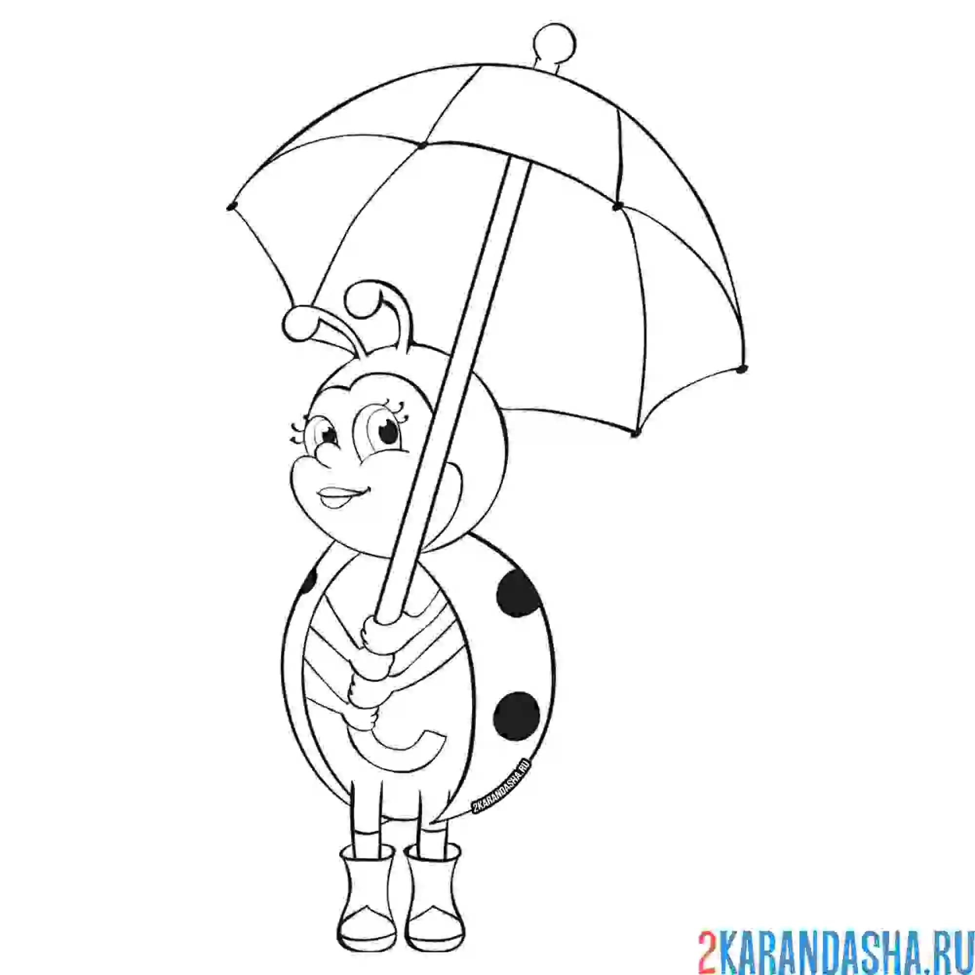 Раскраска под зонтиком божья коровка