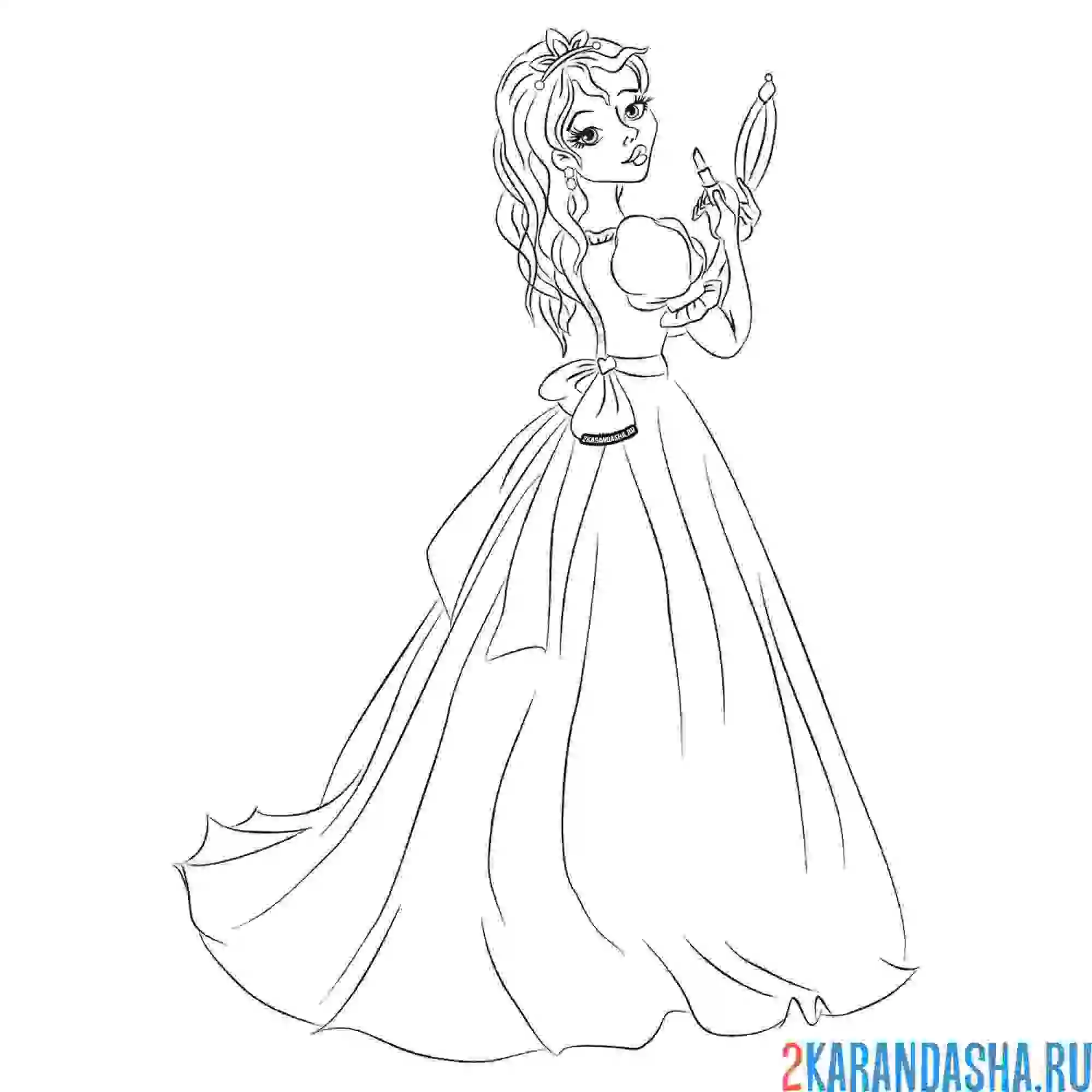 Раскраска принцесса смотрится в зеркало