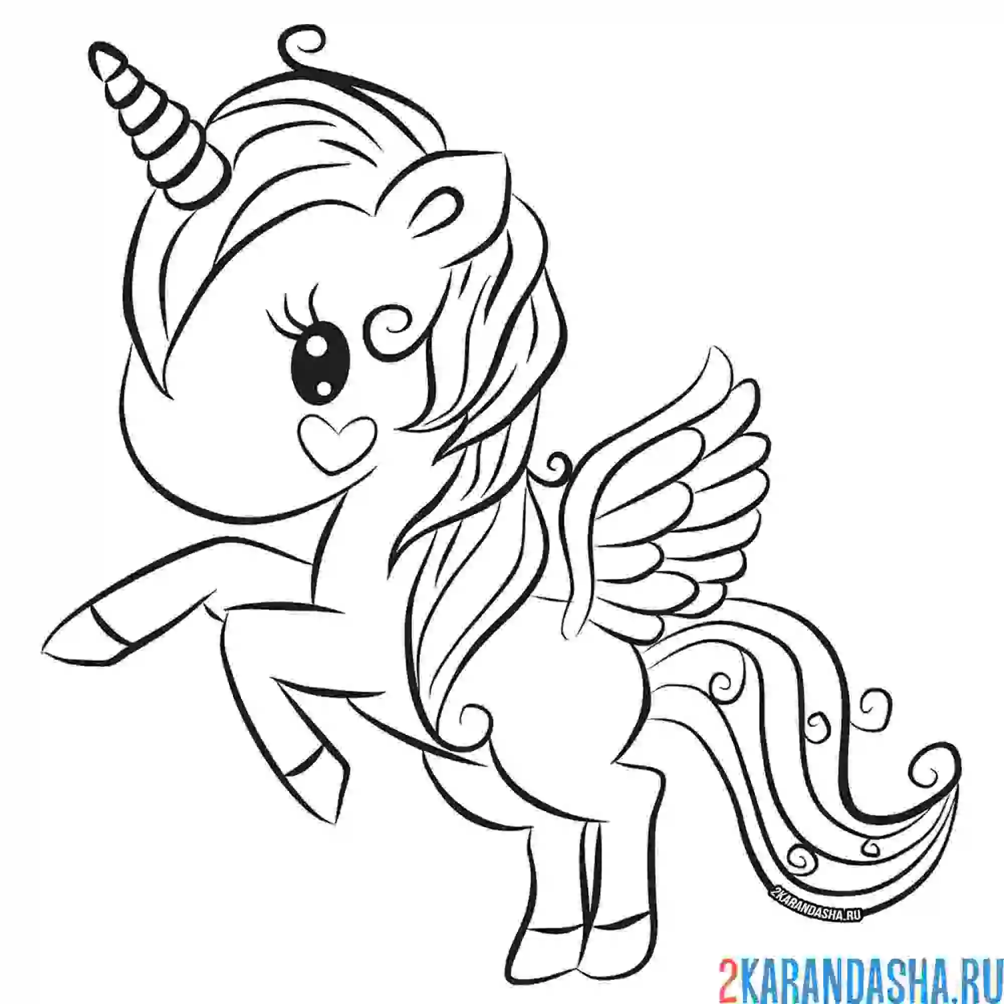 Раскраска пони единорог с крыльями на спине