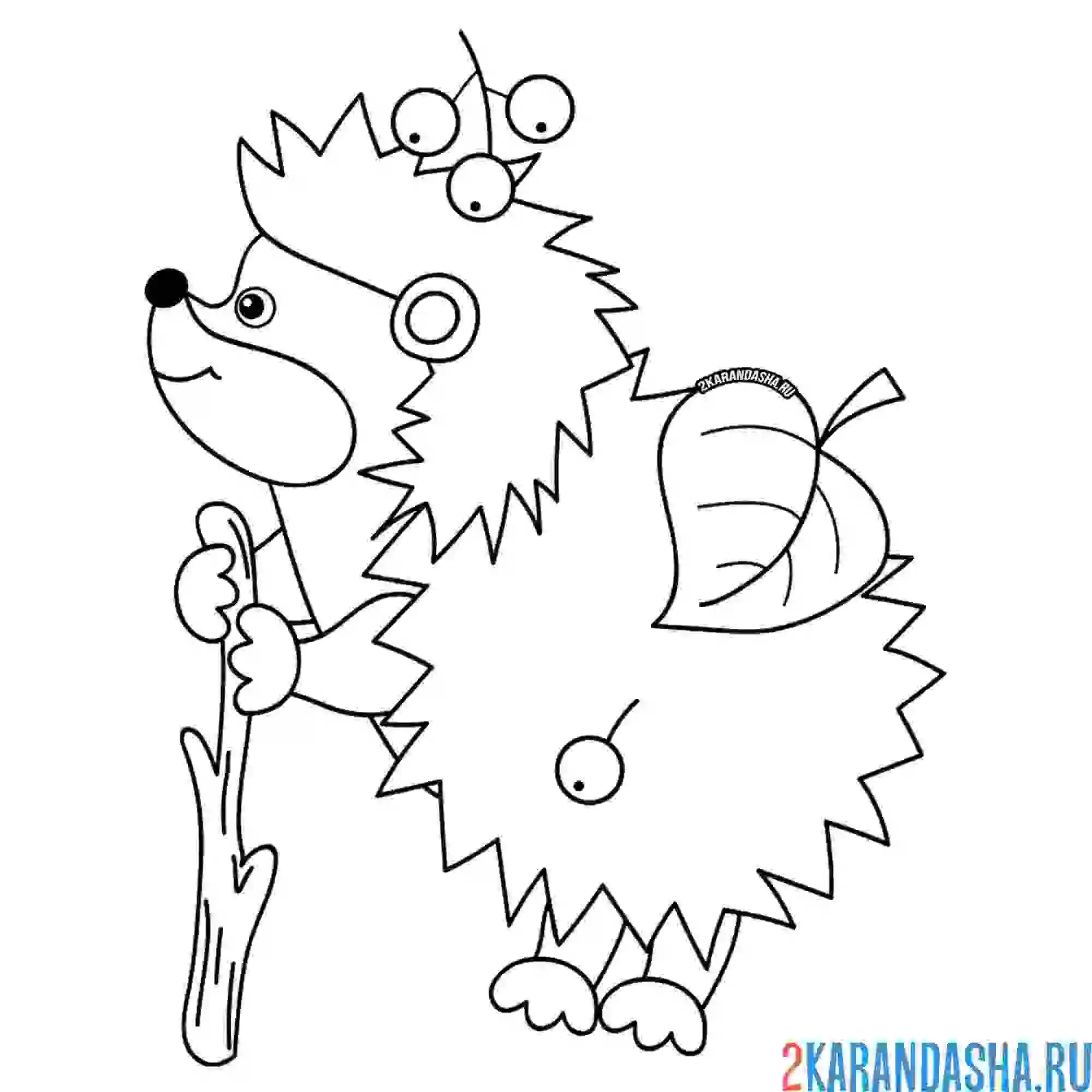 Раскраска ежик осенью с листочками