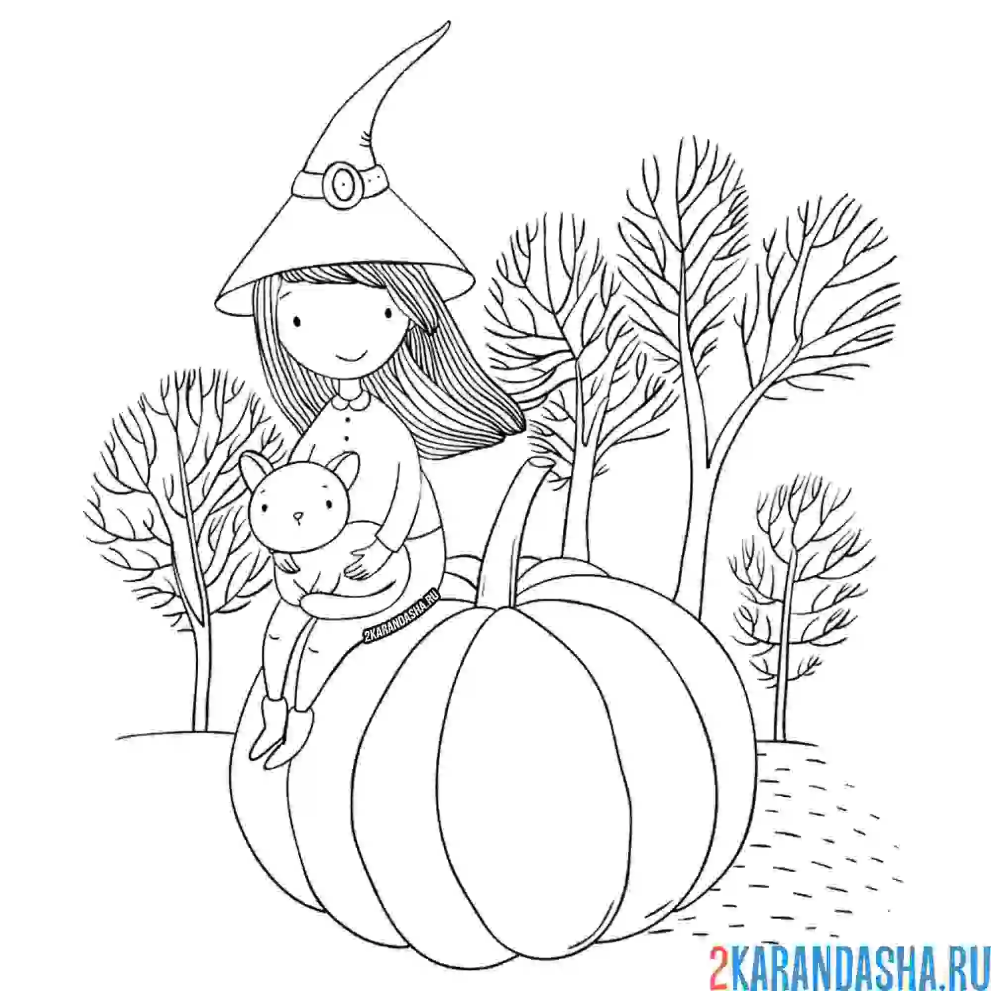 Раскраска девочка осень тыква