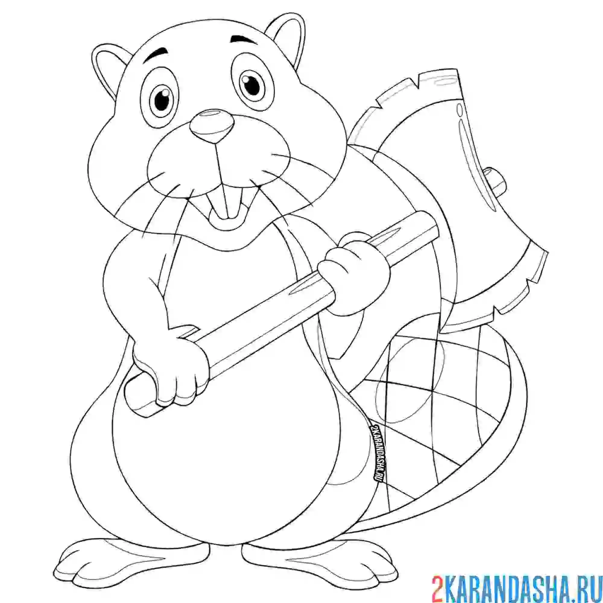 Раскраска бобер с топором