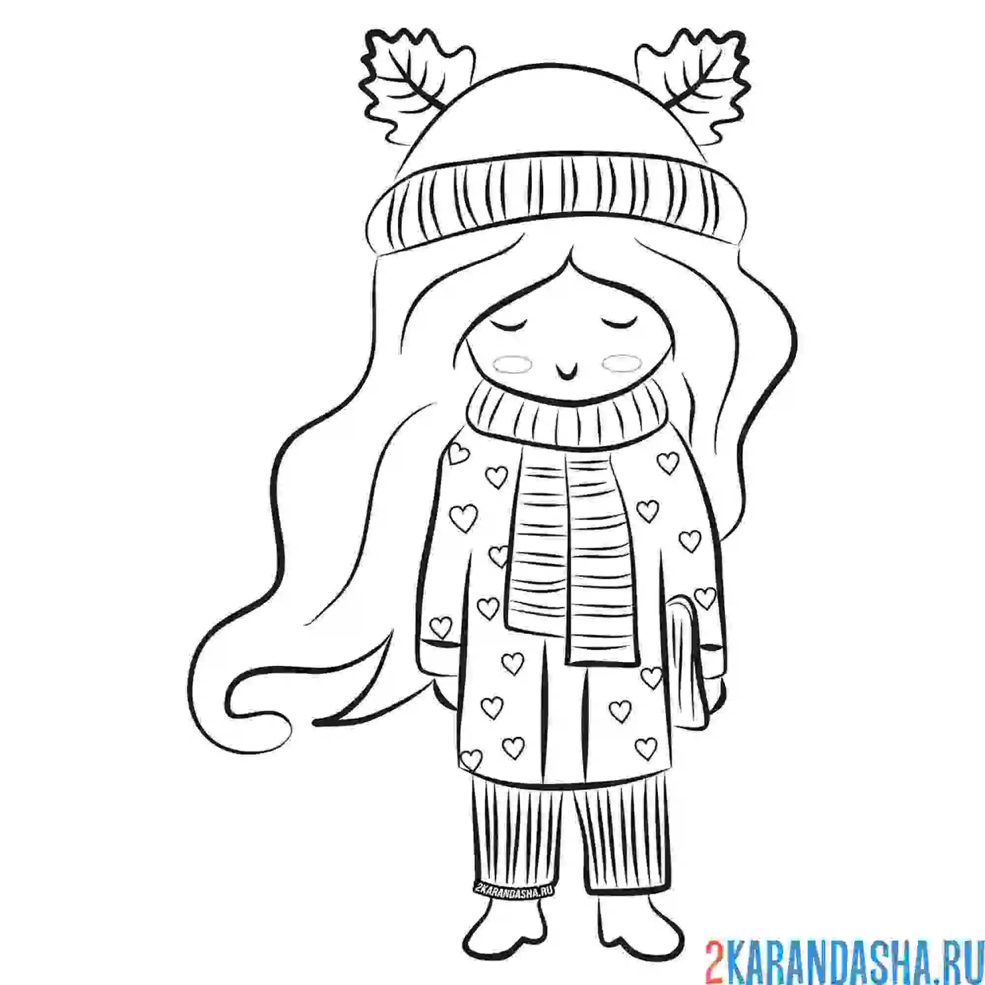 Раскраска девочка осенью