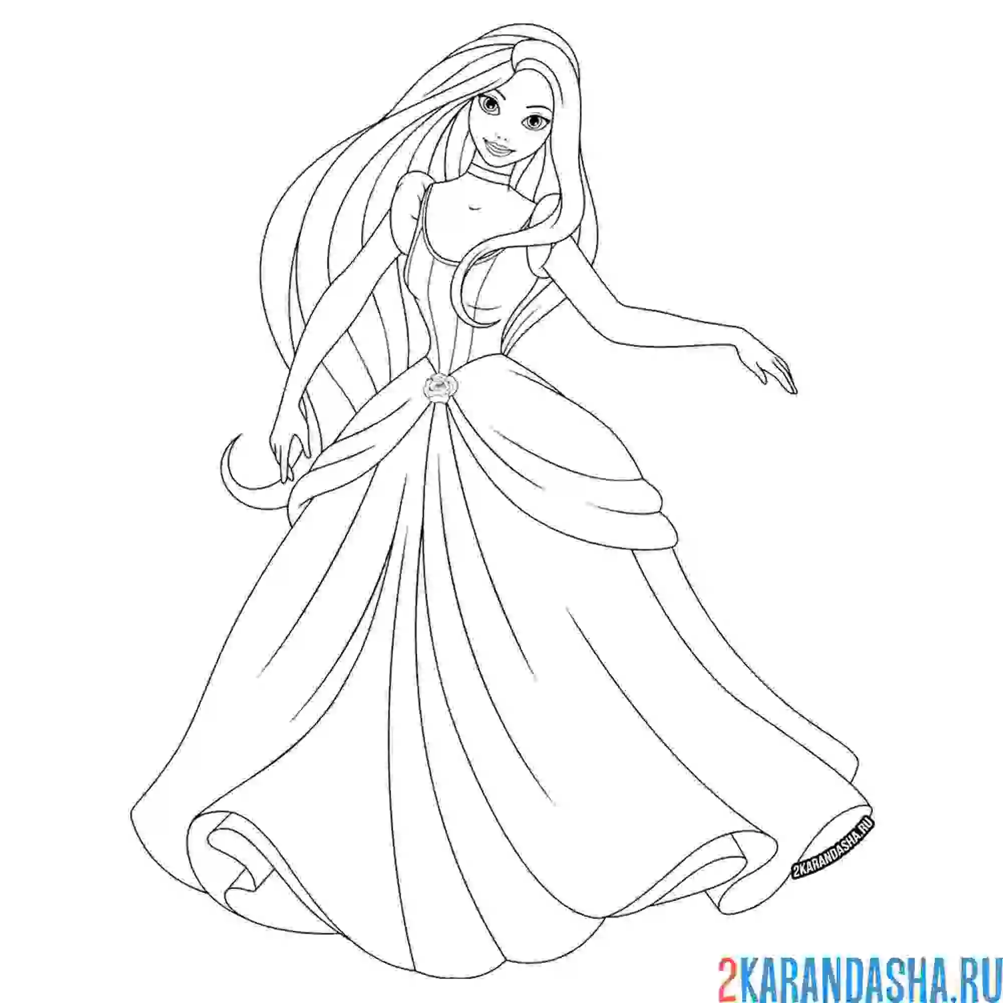 Раскраска красивая принцесса в платье