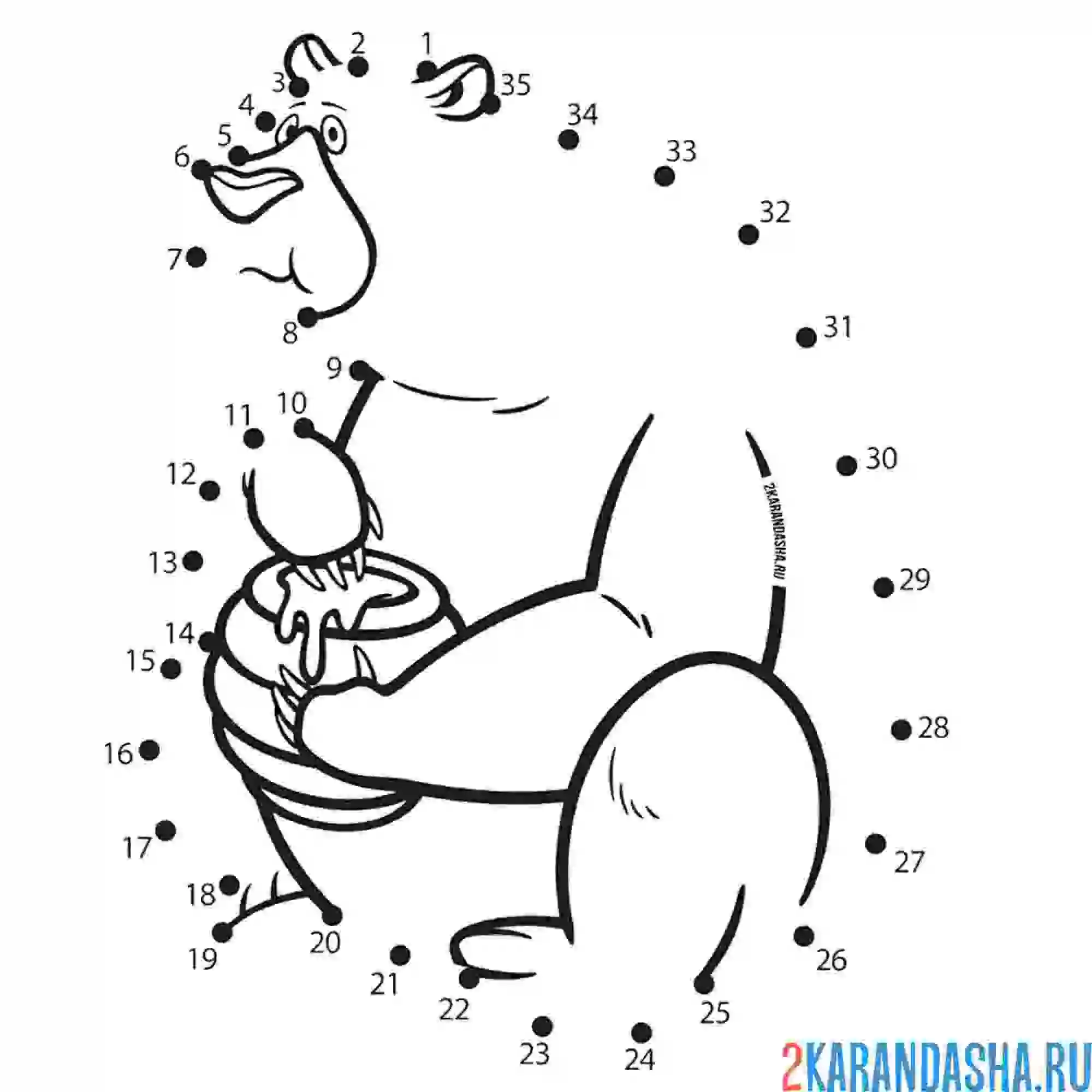 Раскраска по точкам медведь ест мед