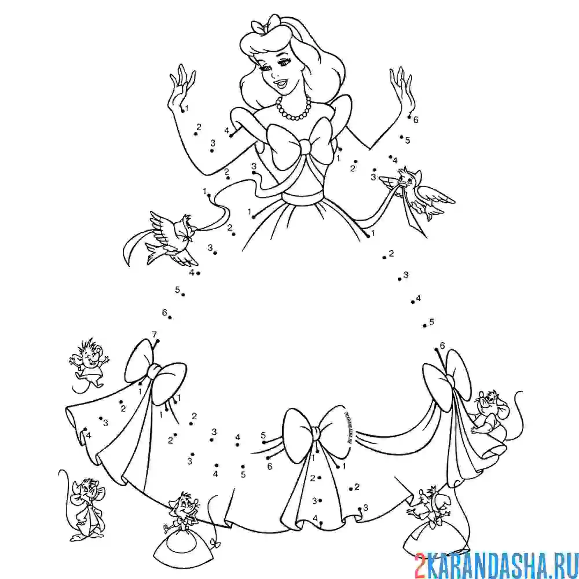 Раскраска золушка с птичками