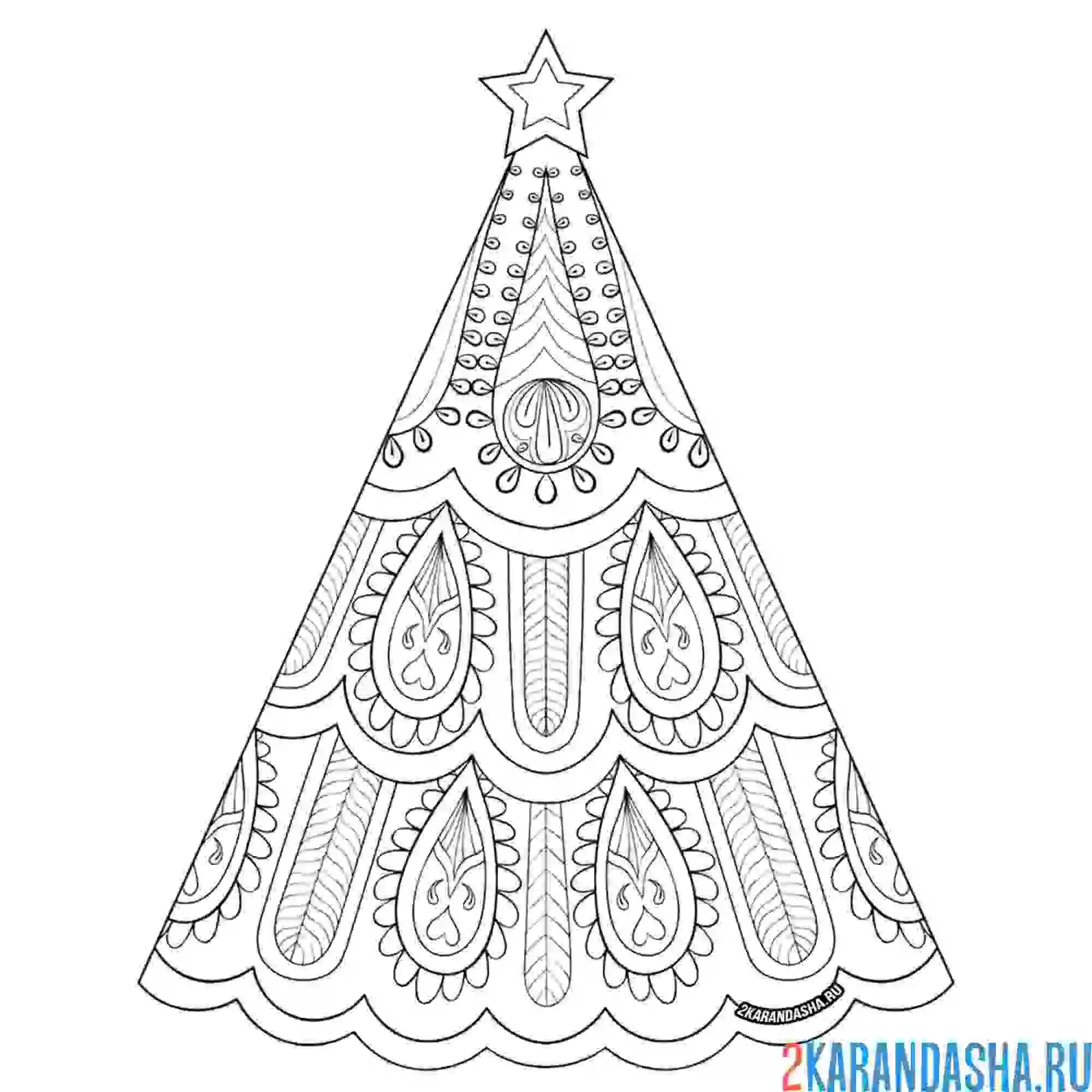 Раскраска новогодняя елка со звездой