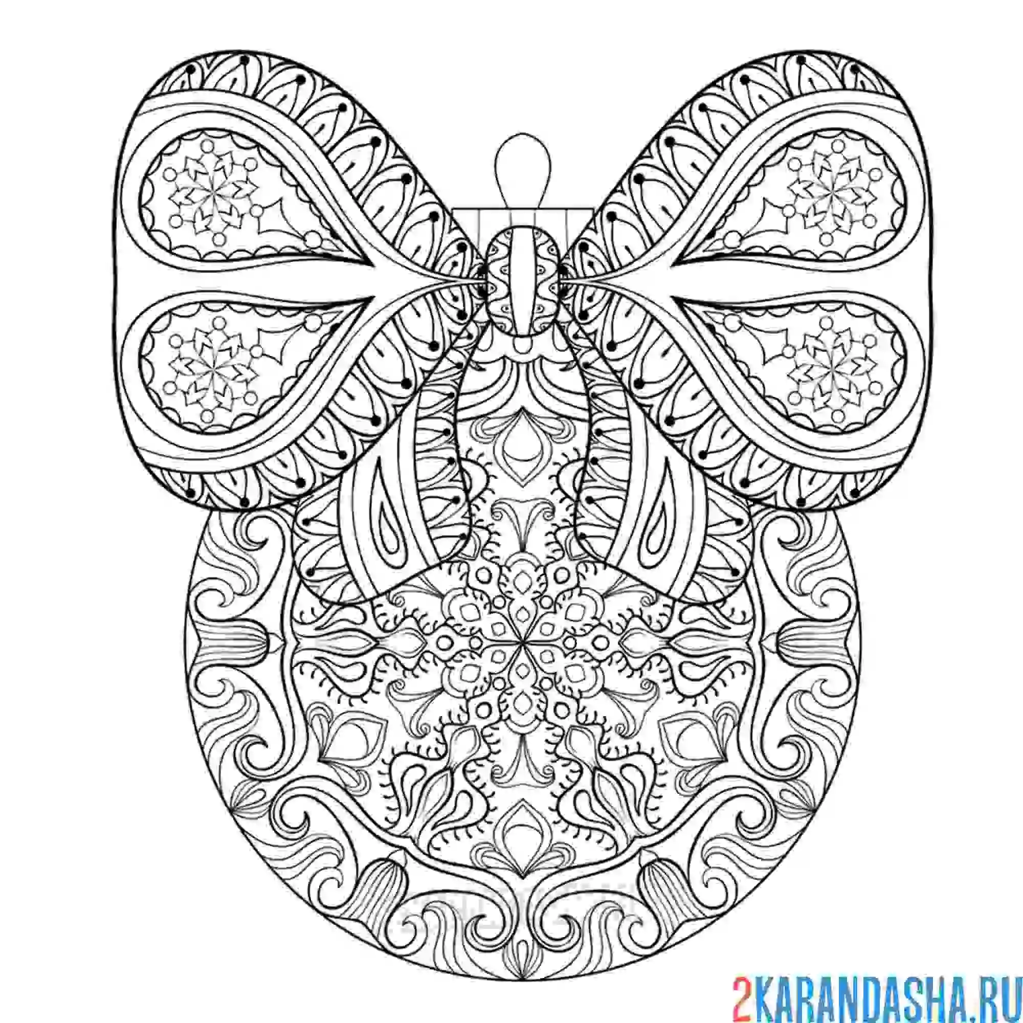 Раскраска елочный шар с бантом