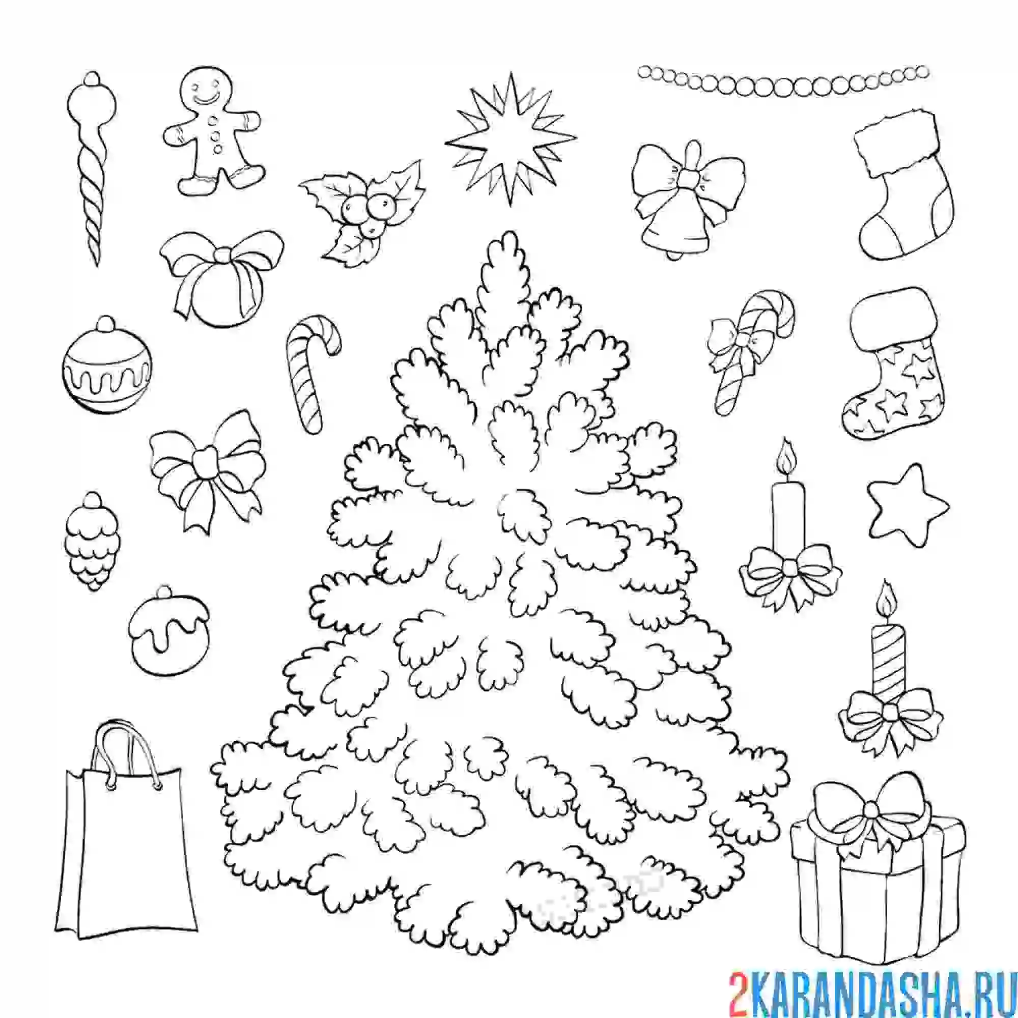 Раскраска елка с игрушками