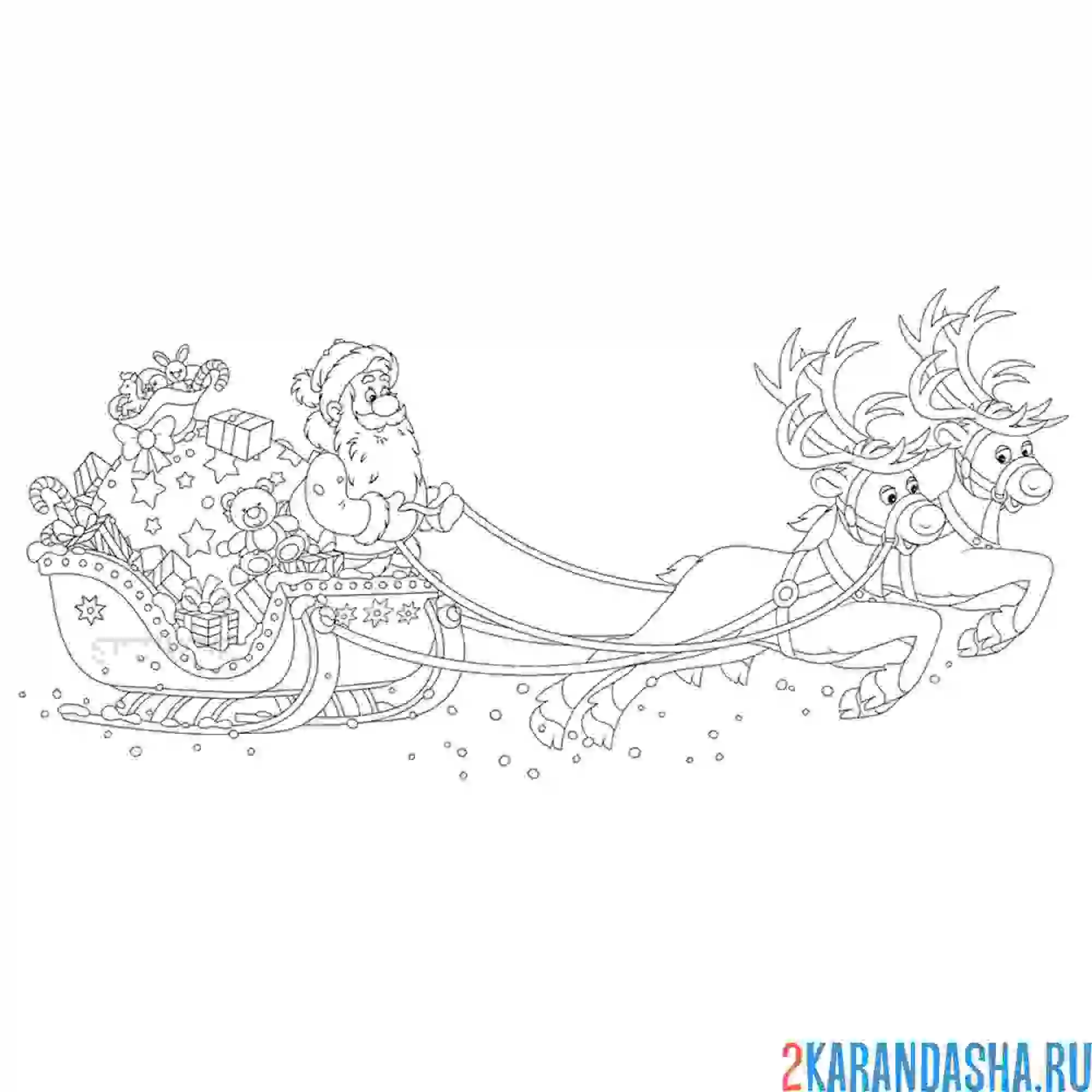 Раскраска дед мороз и олени