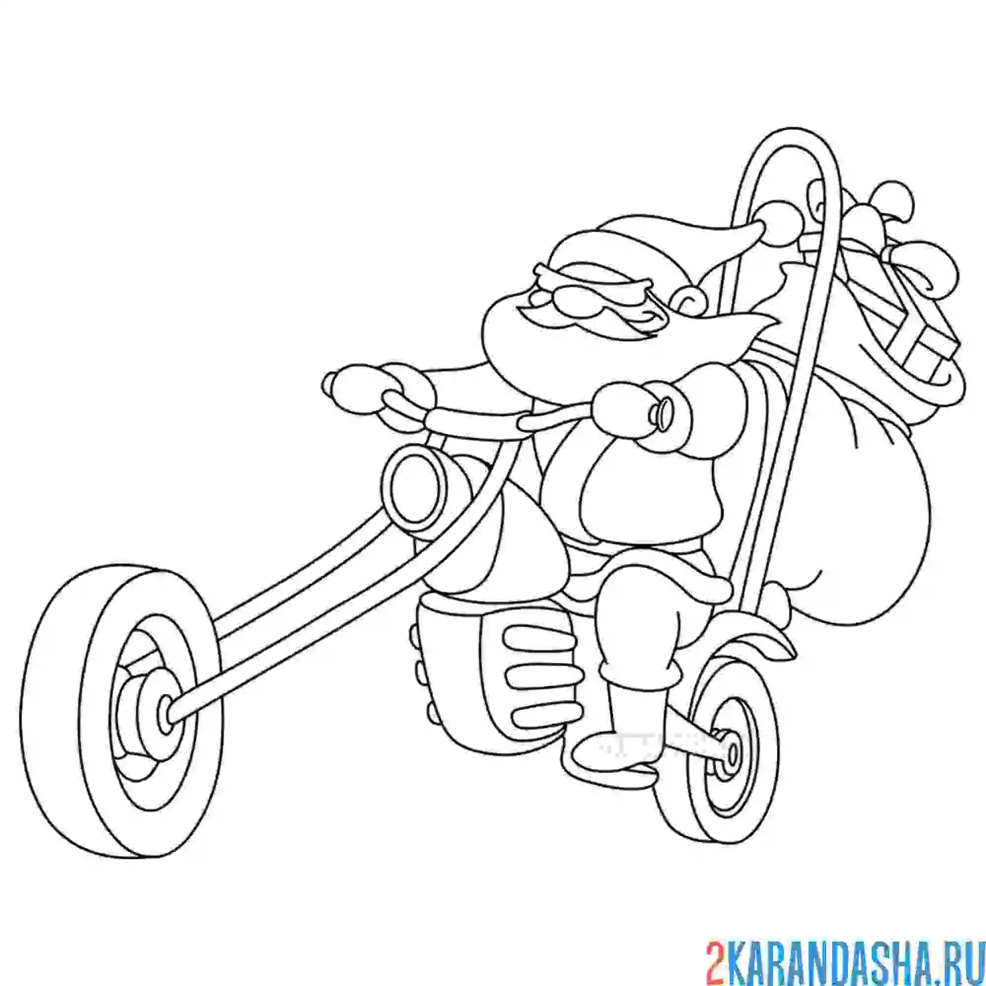 Раскраска крутой дед мороз на мотоцикле