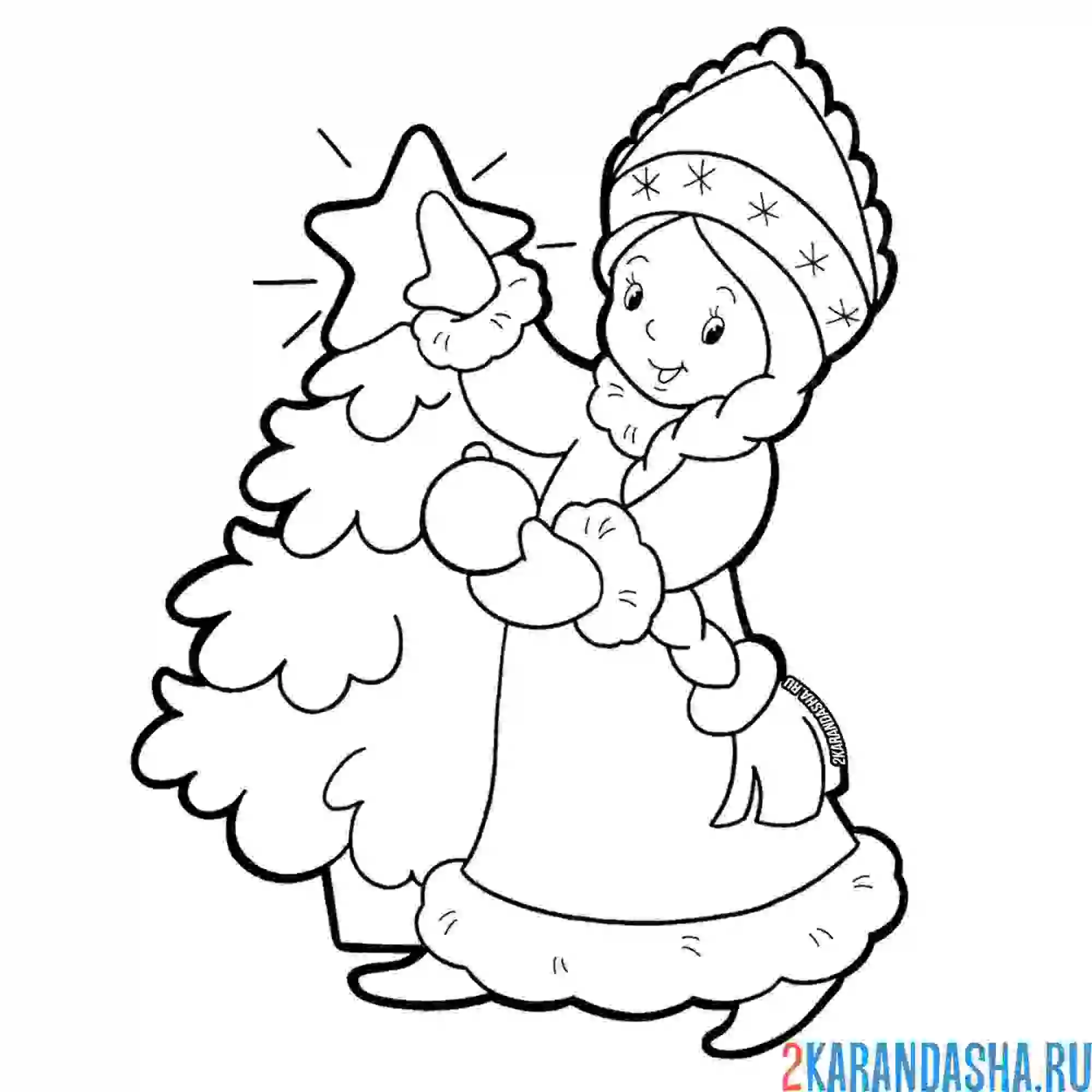 Раскраска снегурочка наряжает елку