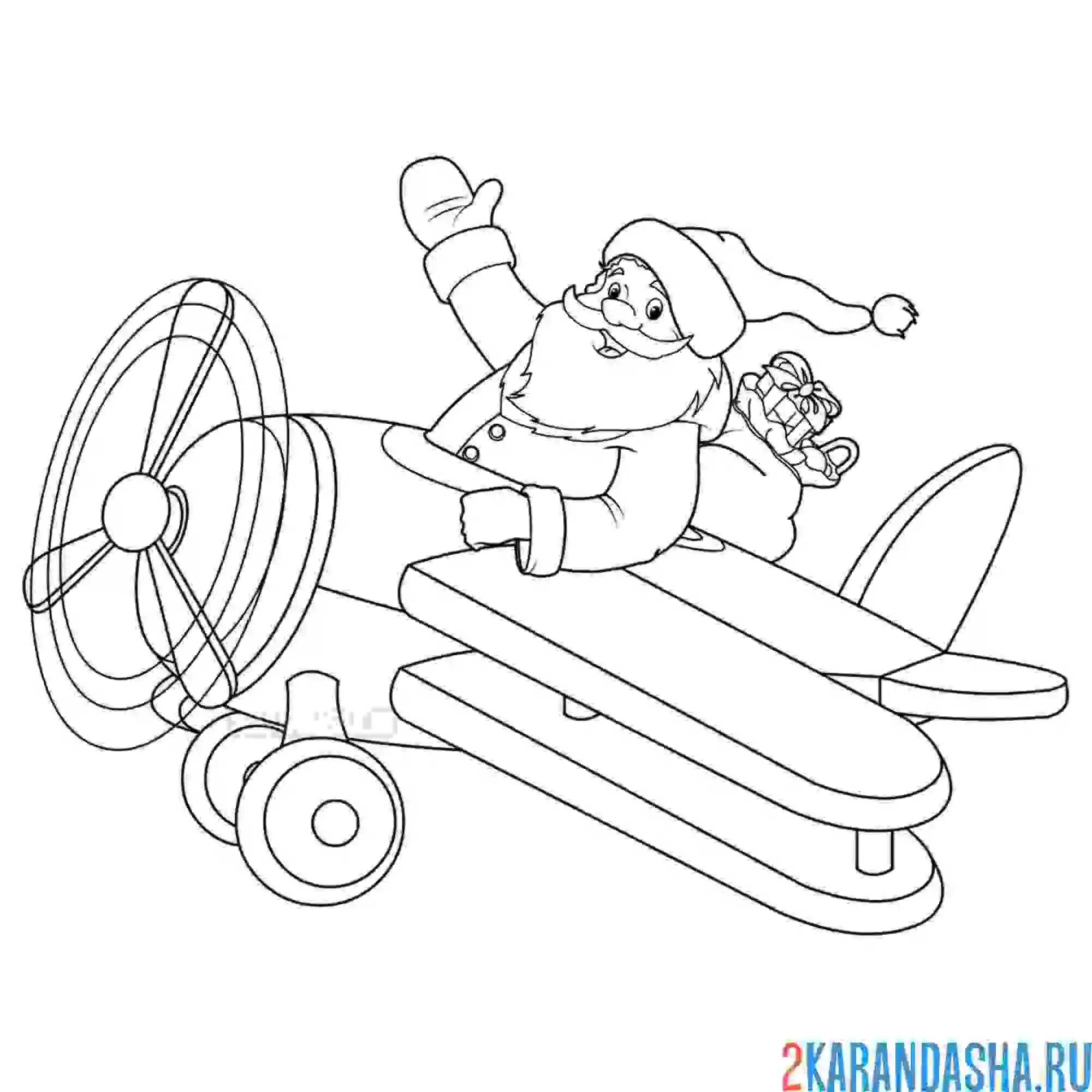 Раскраска санта-клаус на самолете