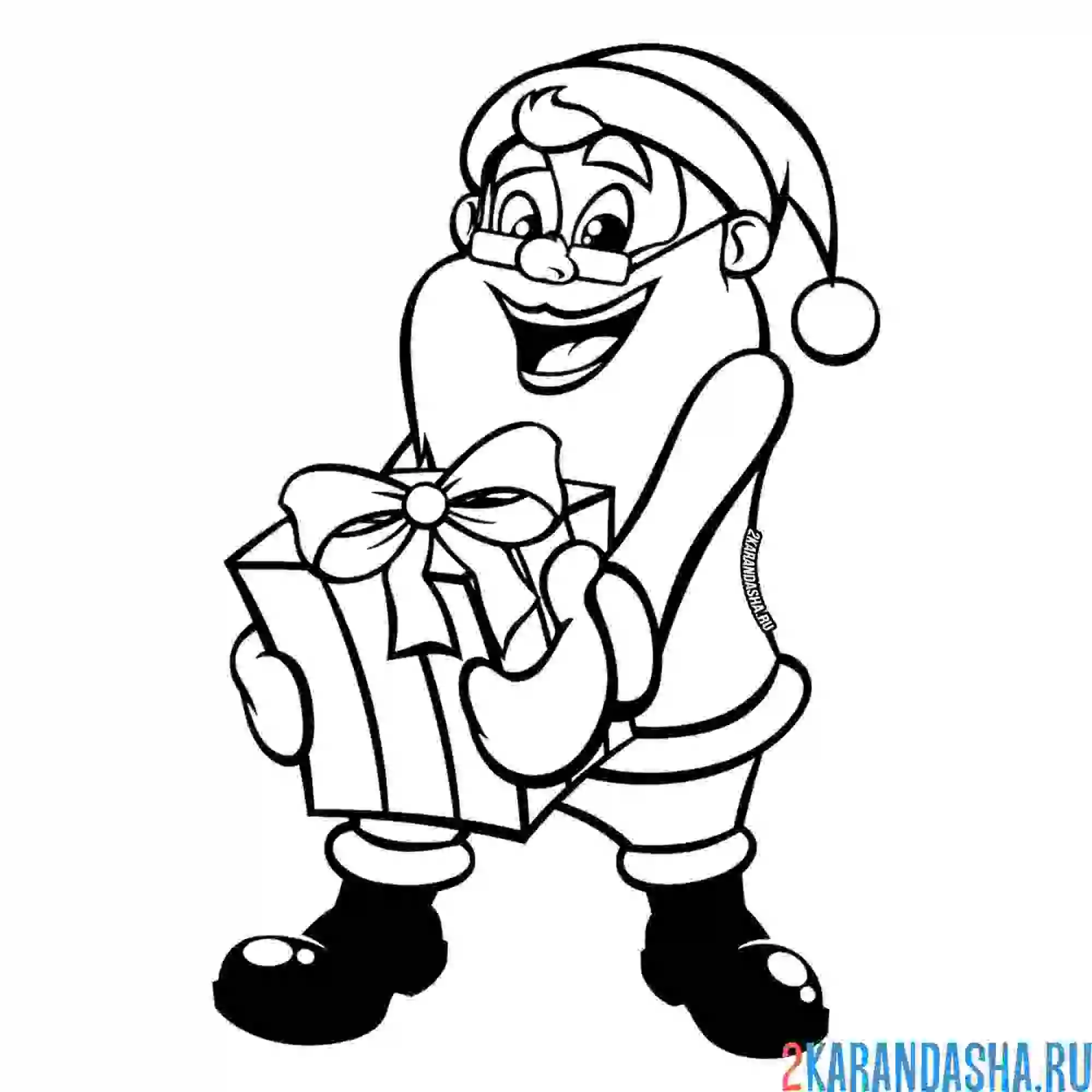 Раскраска санта-клаус с подарком