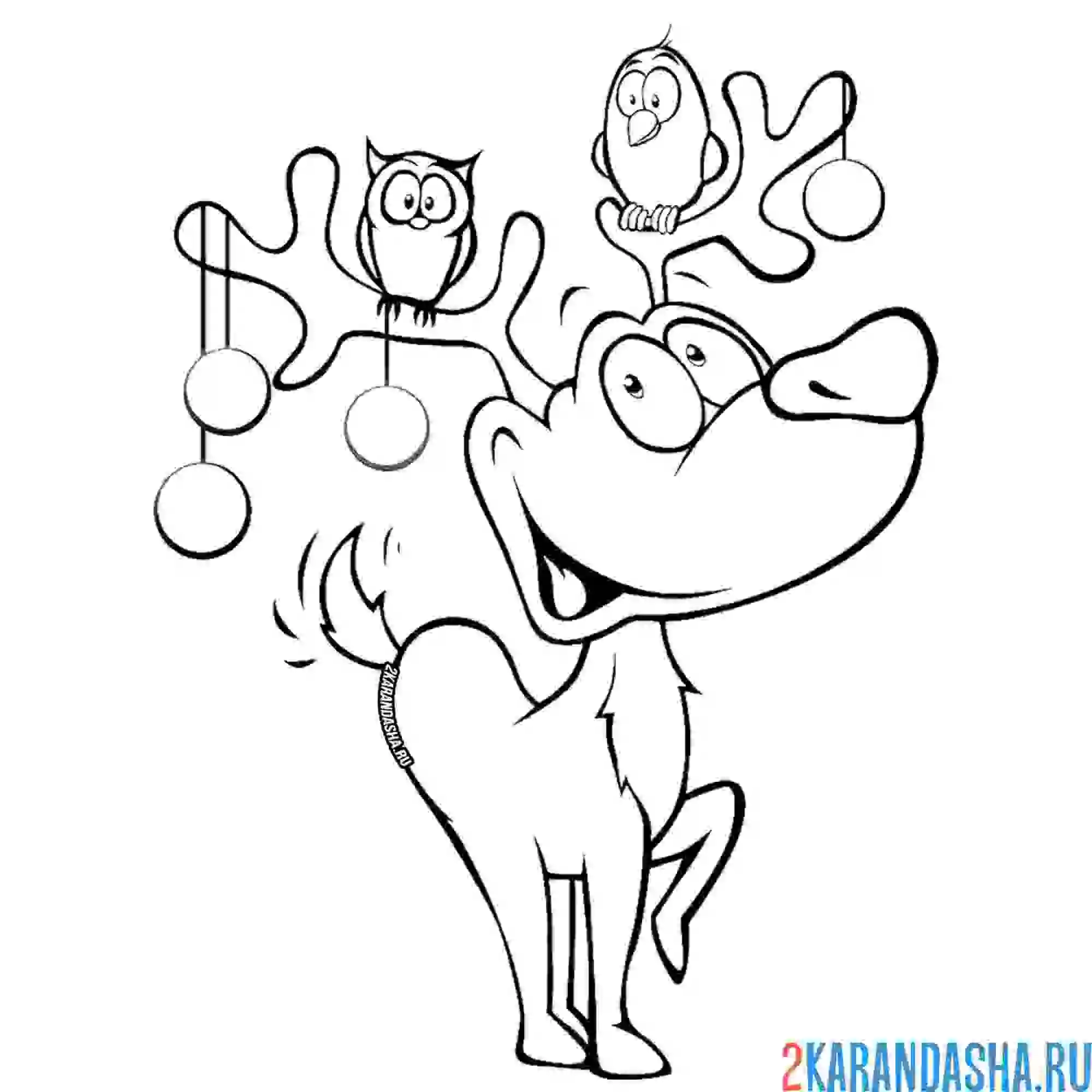 Раскраска рождественский счастливый олень