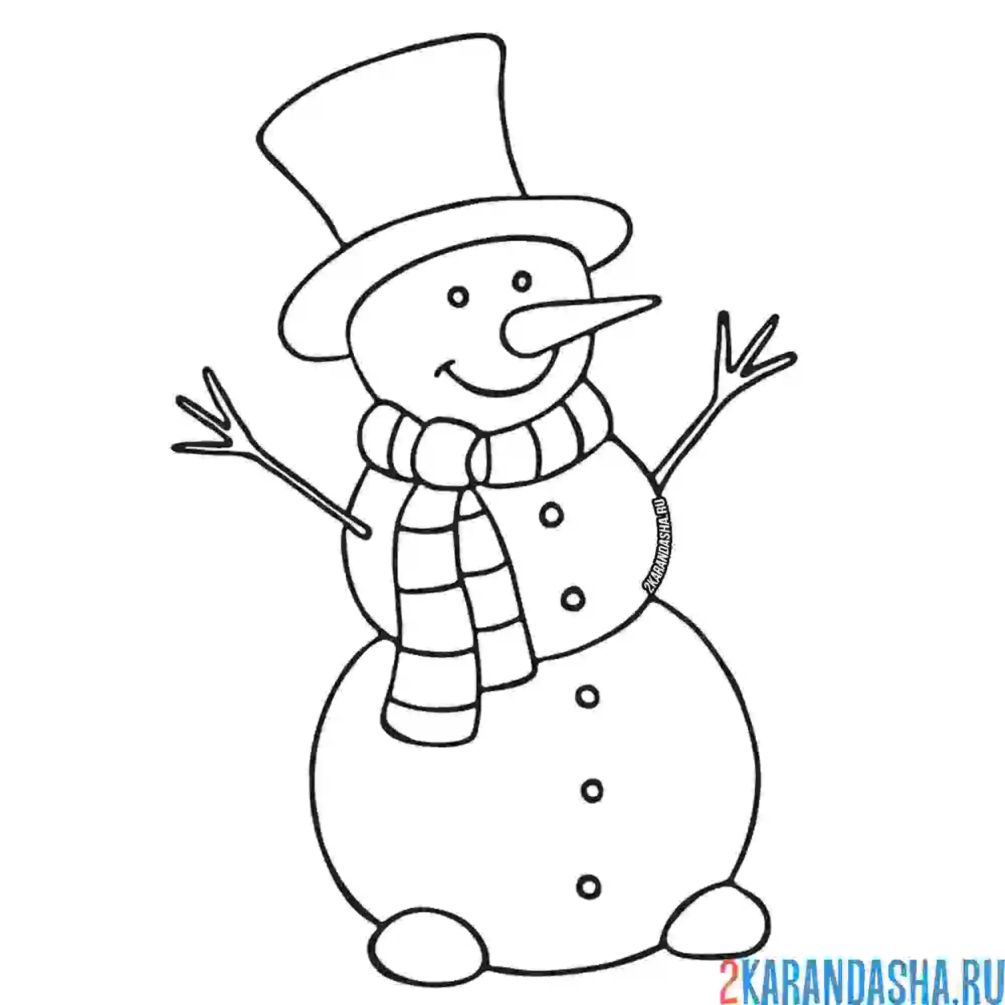 Раскраска снеговик в шляпе