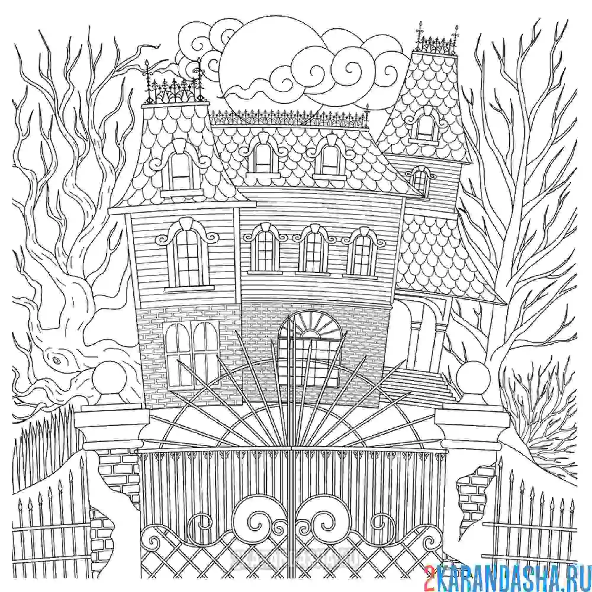 Раскраска дом с призраками