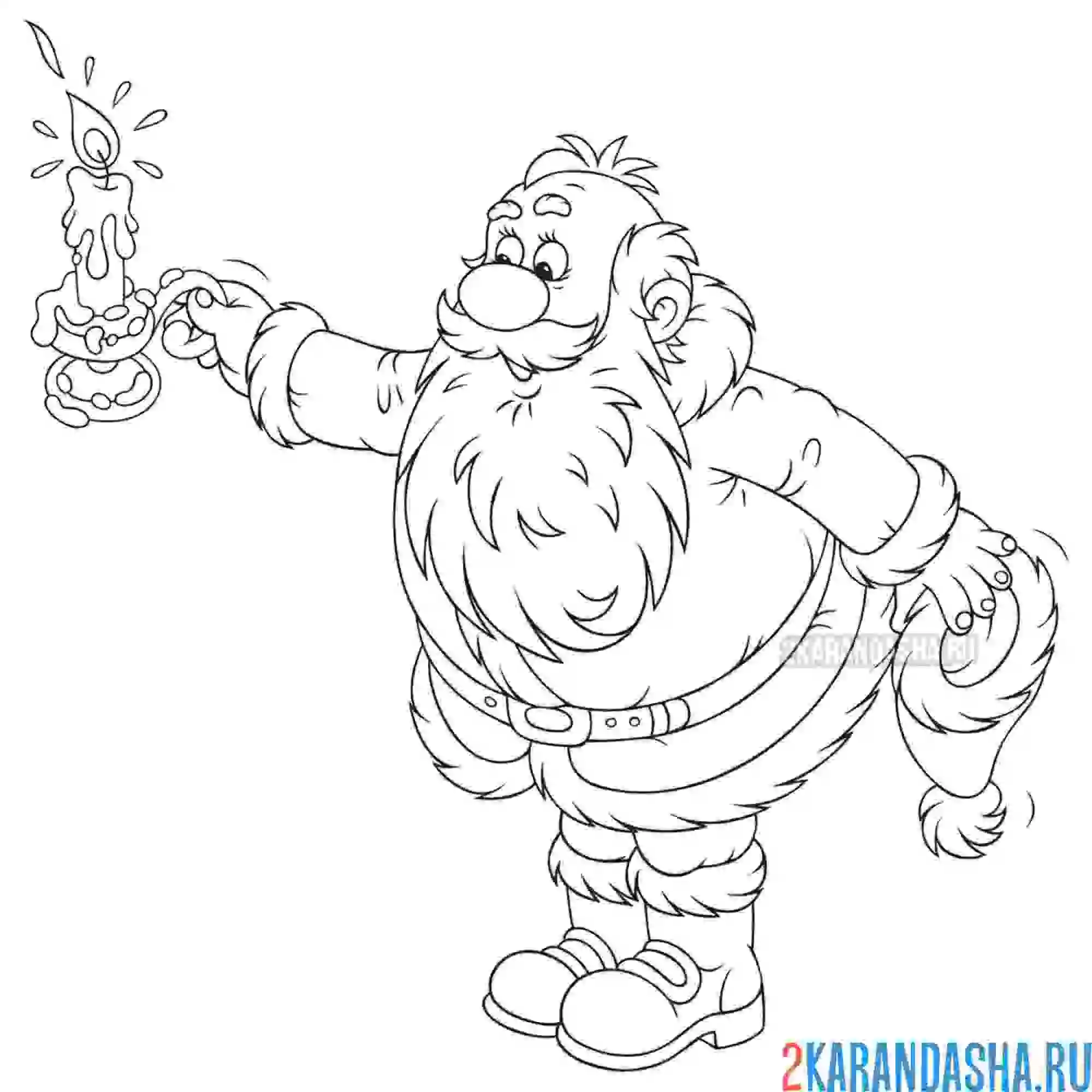 Раскраска дед мороз со свечкой