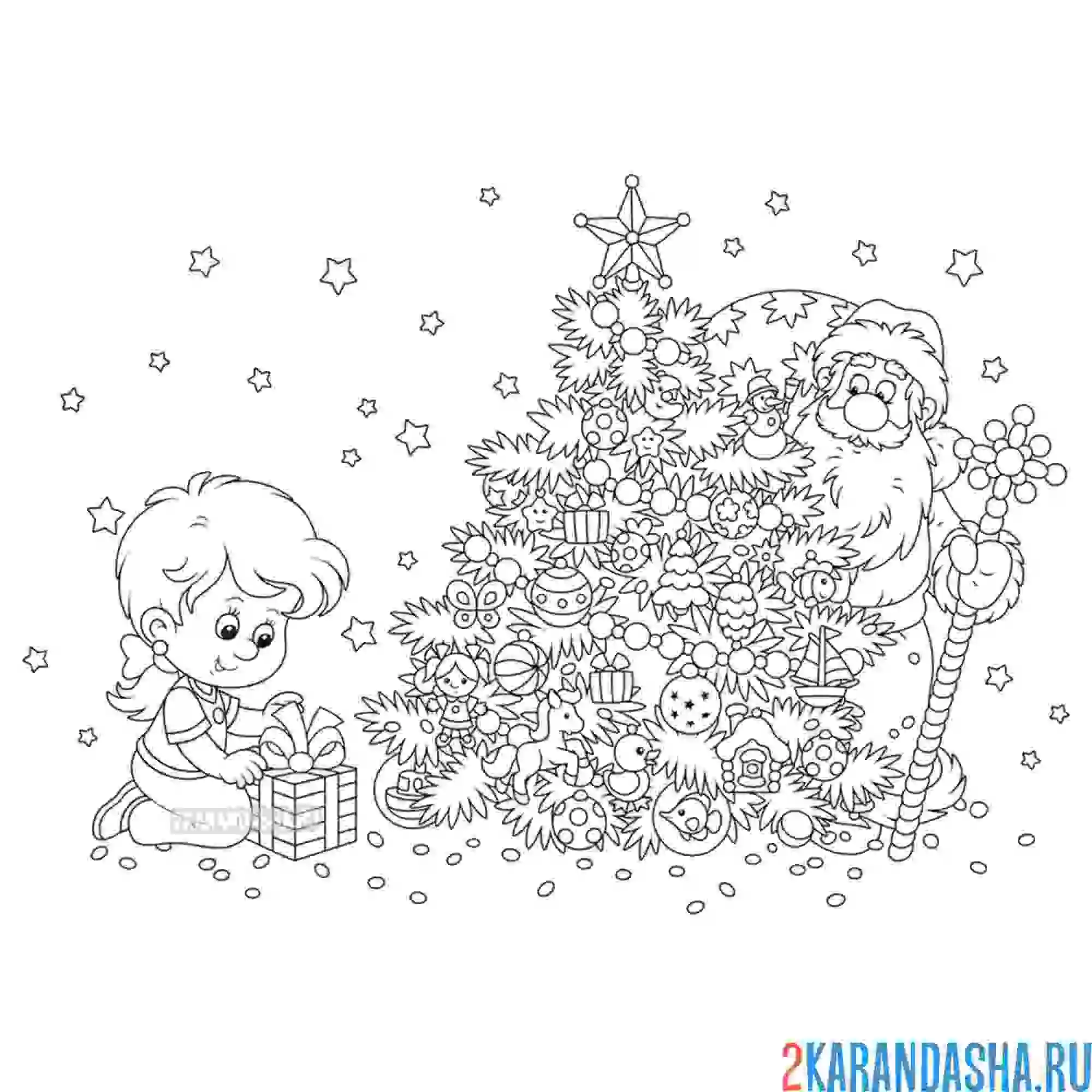 Раскраска дед мороз спрятался за елкой